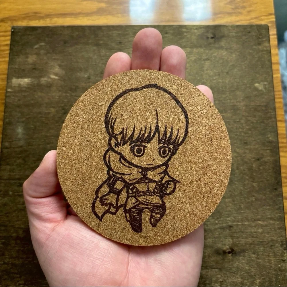 Attack On Titan Armin Arlert Chibi Style Laser Engraved Cork Coaster #2